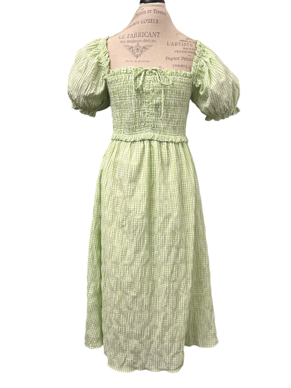 Smocked Puff Sleeve Midi Dress in Sage Gingham